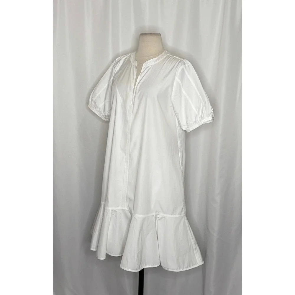 NWT!! J. CREW Delilah Dress Cotton Poplin Solid White Mini Ruffle Small‎ Tall ST